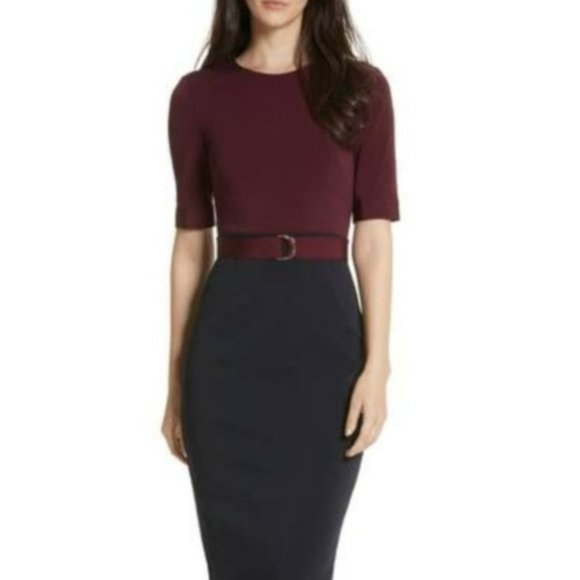 Ted Baker London Burgundy  &  Navy Wandee Ponte Midi Dress Size 0 - Picture 3 of 7